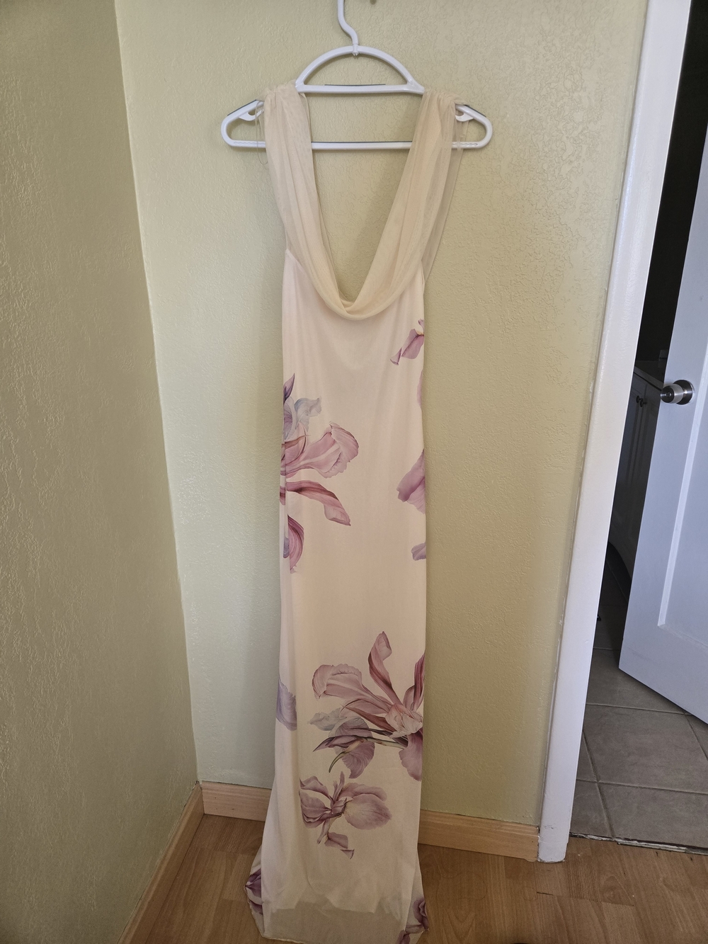 Blue Blush Cream Maxi Dress with Lilac Floral Print